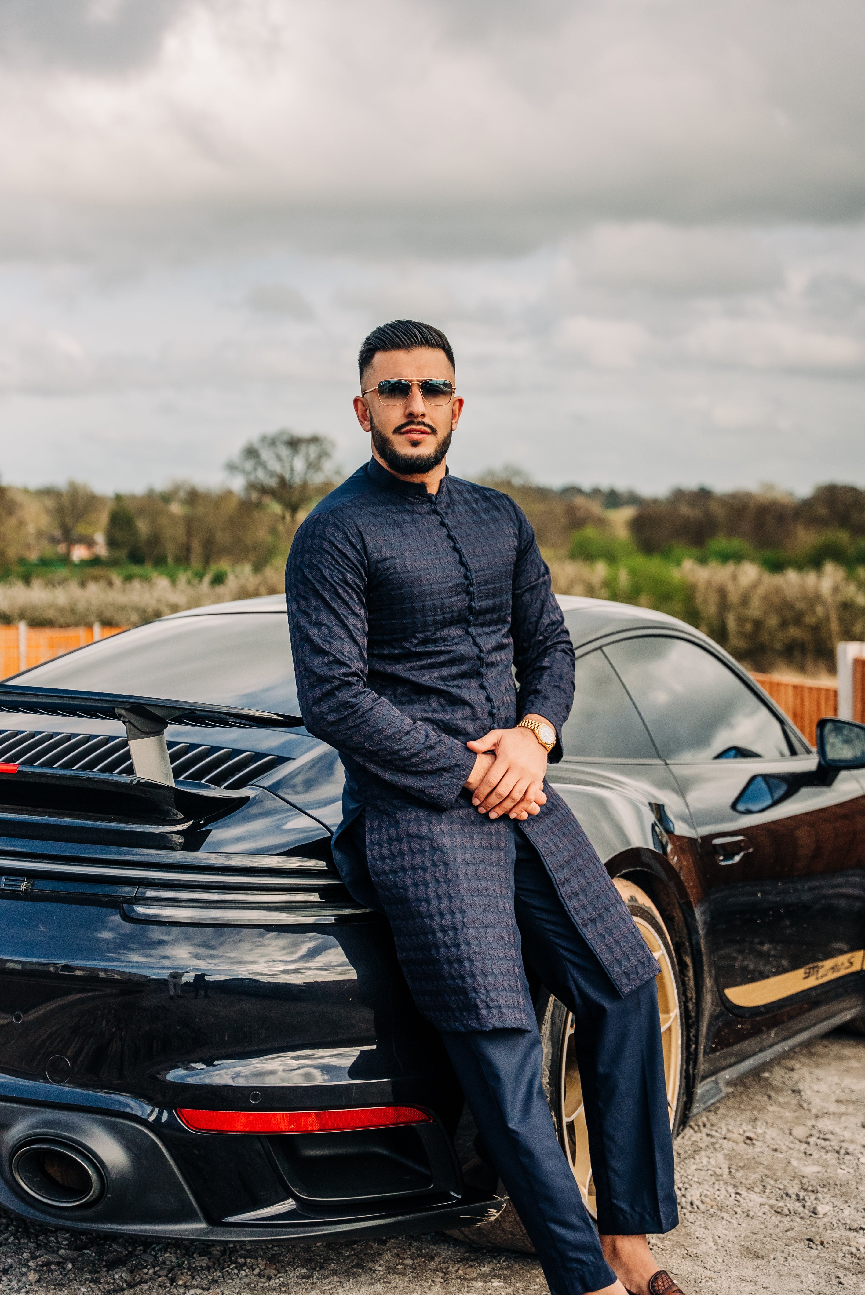 Navy Blue Open Style Embroidered Kurta trouser