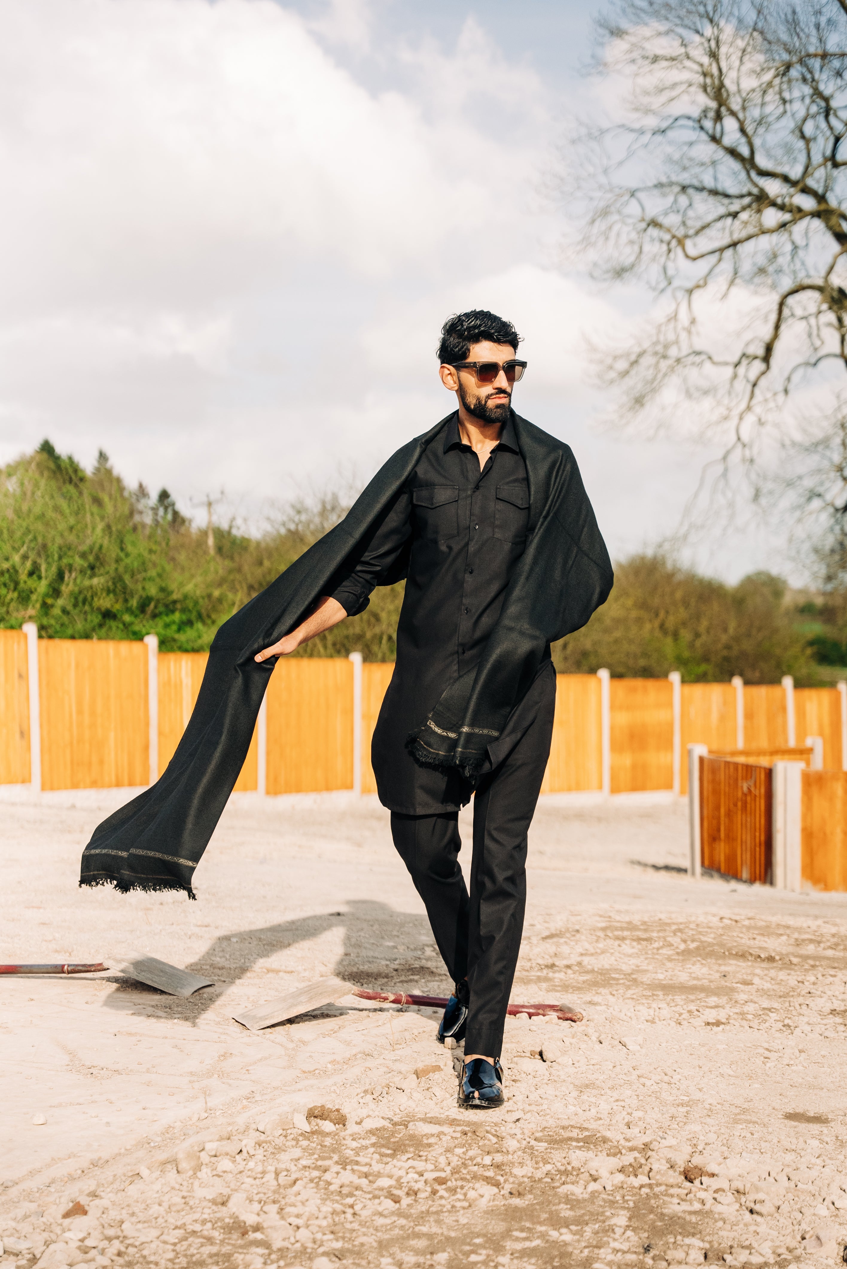 Black Open Style Kurta Trouser